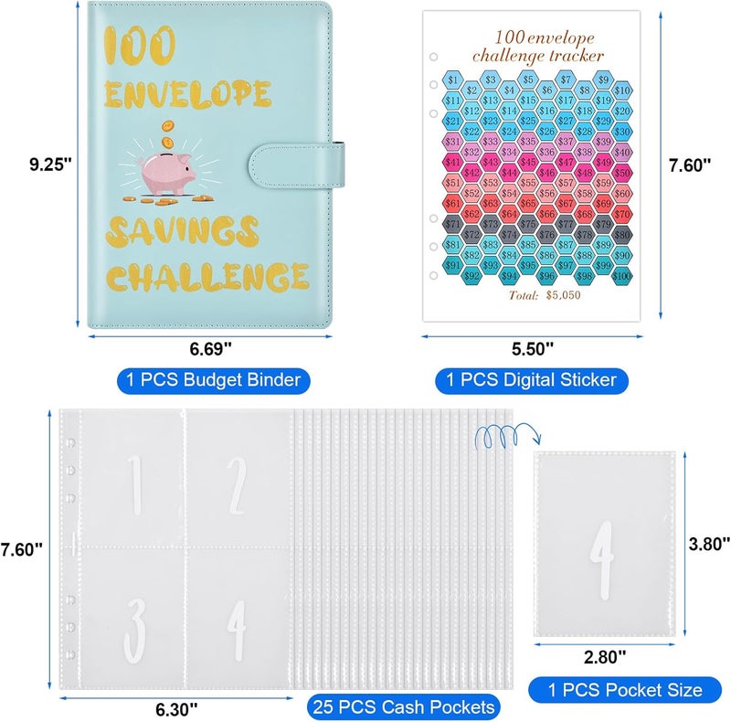 Wteehn 100 Envelopes Money Saving Challenge, Money Saving Binder, Savings Challenges Book With Envelopes, Cash Envelope Budget Binder Savings Book, 100 Day Savings $5050 Challenge Binder - Image 2